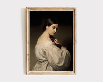 Retrato de mujer de época, grabado de Friedrich von Amerling, arte del siglo XIX
