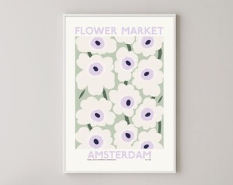 Flower Market Amsterdam Art Print, Floral Travel Poster
