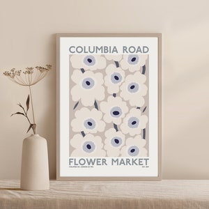 Columbia Road Flower Market Poster, London Flower Market Print, Flower Market Art, Retro Flowers, Pastel Home Decor