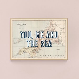Poster CORNWALL Du Ich und das Meer, Cornwall Vintage Karte Kunstdruck, I Love Cornwall, Küstenkunst, Cornwall Kunstdruck, Kernow, Cornish Map