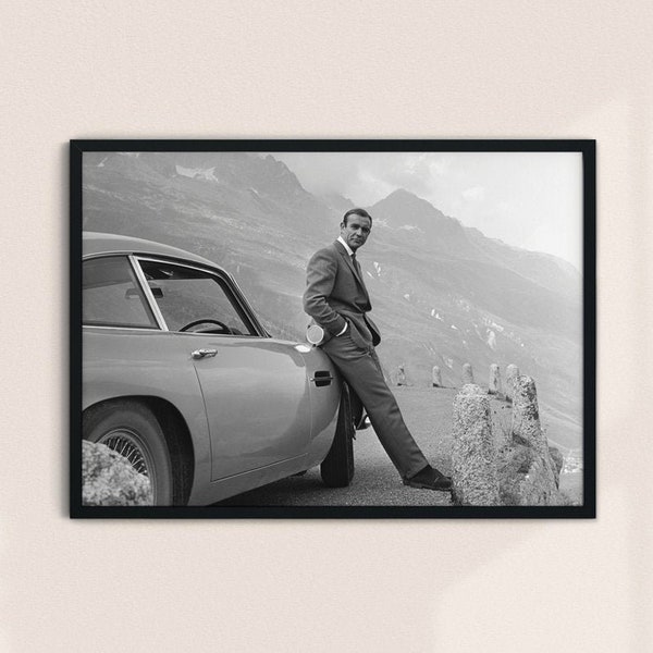 Sean Connery with Aston Martin as James Bond Art Print, Unframed