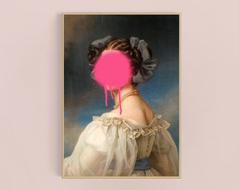 Altered Renaissance Kunst, Vintage Porträt Kunstdruck, Graffiti Kunst, Eklektisches Dekor, Antike viktorianische Porträt, Banksy Stil Druck