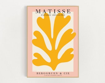 Matisse Bold Coral Cutout Exhibition Art Print, Matisse Home Decor, Yellow Matisse Poster, Pastel Home Decor, Pink Art, Gallery Wall Poster