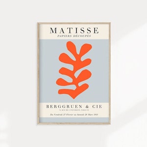 Matisse Coral Art Print, Matisse Home Decor, Orange and Blue Matisse Poster, Cutout Shapes by Matisse