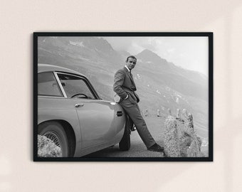 Sean Connery with Aston Martin as James Bond Art Print, Unframed