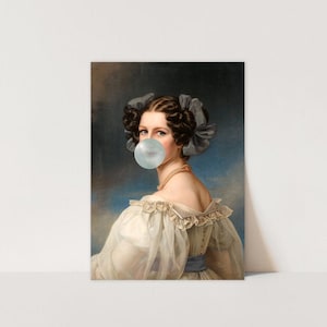 Lámina artística de la Dama del Chicle, Retrato Vintage Modificado, Decoración Urbana Ecléctica