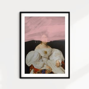 Altered Vintage Art Print with Pink, Graffiti Art, Urban Art, Eclectic Decor, 19th Century Lady Painting, Pink Wall Art, Unique Home Decor