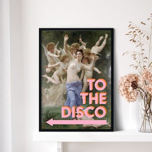 To The Disco Poster (Left Arrow) Renaissance Print, Altered Vintage Painting, Eclectic Decor, To The Disco print, Kitchen Disco, Home Decor