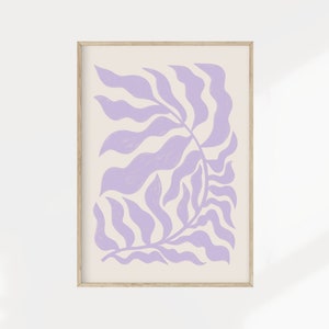 Leafy Plant Illustration Art Print in Pastel Purple, Pastel Aesthetic Home Decor, Danish Pastel Room Decor