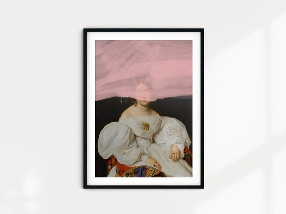Altered 19th Century Lady Art Print, Pink Graffiti, Eclectic Home Decor