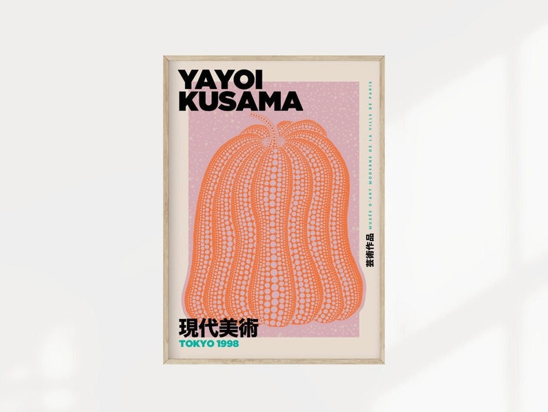 Yayoi Kusama Art Print, Pink and Orange Wall Art, Japanese Pop Art Gallery Poster, Yayoi Pumpkin Print 