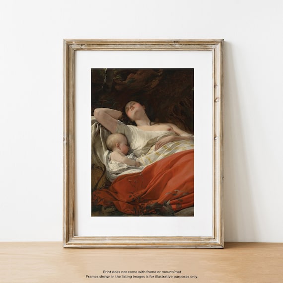 Vintage Mother and Baby Art Print, Cosleeping Nursery Decor
