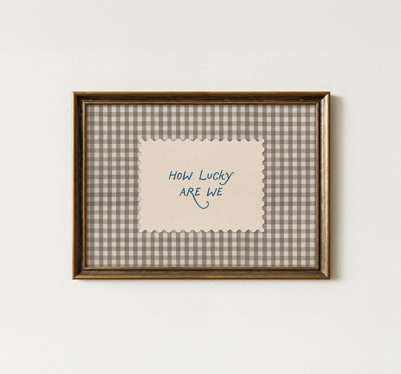 Retro 'How Lucky Are We' art print, Vintage Striped Wall Art, nursery gift, new baby gift