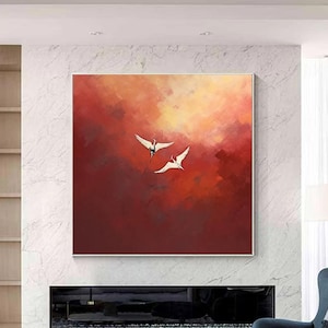 Surrealist Crimson Sky Painting Pure Red Wall Decor  Abstract Art Painting  Minimalist Wall Art  Maximalist Decor  Crimson Wall Art