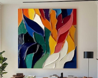 Buntes Messer Gemälde Großes Buntes Abstraktes Bild Strukturiertes Abstraktes Bild Handgemalte Abstrakte Kunst Große Leinwand Kunst Moderne Kunst