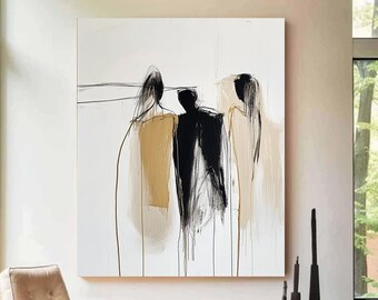 Minimalist Portrait Painting Picasso Canvas Art Large Beige Abstract Painting Yellow Abstract Art Original Modern Canvas Art Figure Wall Art
