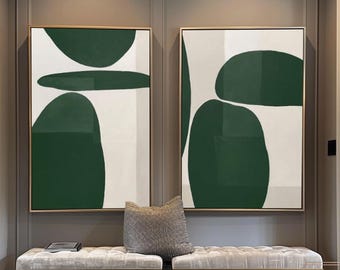 Set of 2 Green Minimalist Painting Set of 2 Green Wall Art Set of 2 Green wall decor Set of 2 Green Abstract Painting Green canvas art