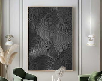 Pintura de textura 3D negra, arte mural Wabi Sabi, arte mural minimalista moderno, arte mural de textura negra grande, pintura minimalista moderna de mediados de siglo