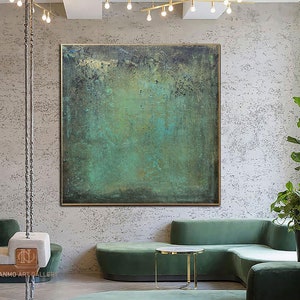 Green minimalism painting green wall art green canvas painting green abstract art green canvas wall art Large green abstract painting