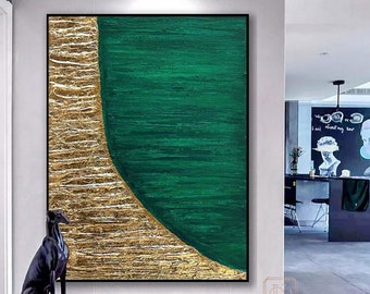Large abstract painting green abstract painting gold abstract painting minimalist abstract painting Oversized Modern Abstract Painting