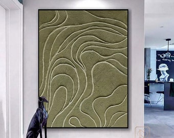 green textured wall art  green Line Wall Art Large green abstract painting green 3D wall decor green wall art green framed abstract art