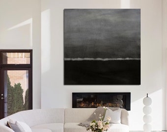 Gran pintura en blanco y negro Arte de pared en negro y gris Pintura minimalista en blanco y negro Arte abstracto en blanco y negro Decoración de oficina