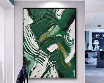 Green White Plaster Texture Painting Green Minimalist Art Green Canvas Wall Art Green White Plaster Art White Wall Art Green Wall Decor