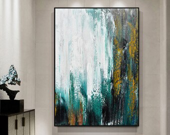 Abstract acrylic painting on stretched canvas 40 x 60 cm shabby blue