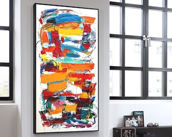 Palette Knife Colorful Hand Painted Textured Frame Oil Painting Artwork Modern Oversize Abstract Extra Large Wall Art Orange Red  painting