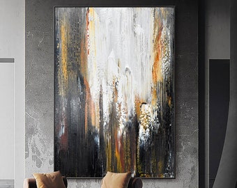 Gran pintura en blanco y negro Arte de pared en blanco y negro Pintura minimalista en blanco y negro Arte abstracto en blanco y negro Decoración de oficina