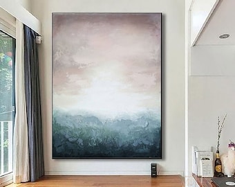 Grande dipinto astratto blu navy, dipinto su tela con texture, dipinto astratto rosa, dipinto astratto minimalista, dipinto su tela per soggiorno, arte murale