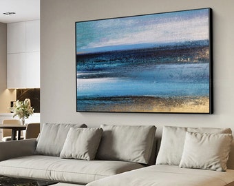 Original Blue Ocean Abstract Painting On Canvas Ocean Acrylic Abstract Painting Blue Big Sky Abstract Painting Living Room Painting