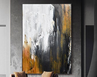 Pintura abstracta en blanco y negro Pintura de textura negra Pintura abstracta de color óxido pintura abstracta grande sala de estar arte minimalista