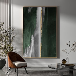 Large Modern Abstract Painting Green And Gold Canvas Abstract Art Gold Leaf Acrylic Painting Big Canvas Painting Contemporary Canvas Art