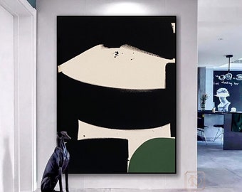 Large Minimalist Abstract Painting Beige Black Minimalist Painting On Canvas Textured Painting Abstract Art black and White abstract art