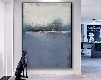 Original Navy Blue Painting Grey Canvas Painting On Canvas Texture Art Abstract Acrylic Art Extra Large Painting on Canvas Modern Art