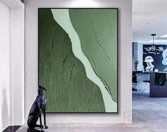 Green Minimalist Painting Green 3D Textured Painting Large Green Abstract Painting Modern abstract painting Living Room Minimalist Art