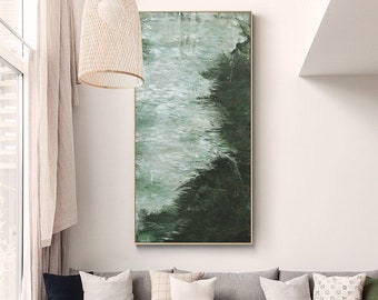 Extra Large Green Abstract Painting On Canvas Green And White Abstract Painting Minimalist Art Original Abstract Painting Mural Painting