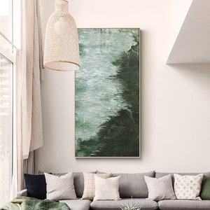 Extra Large Green Abstract Painting On Canvas Green And White Abstract Painting Minimalist Art Original Abstract Painting Mural Painting