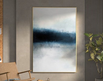Extra Large Blue And White Anstract Paintg On Canvas Deep Blue Abstract Painting Original White Painting Oversized wall Art  Office Decor