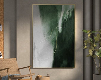 Original Minimalist Abstract Painting Acrylic Large Green Abstract Art Oversized Modern Abstract Painting Framed Painting For Living Room