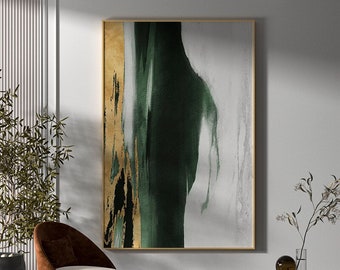 Original Acrylic Abstract Painting Green Gold White Neutral Abstract Canvas Art Gold Leaf Abstract Painting Extra Large Abstract Painting