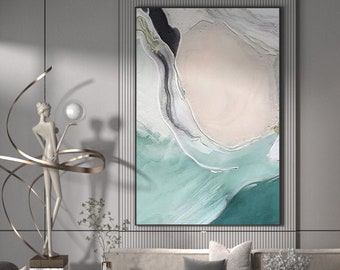 Original Blue Ocean Abstract Painting On Canvas White Waves Texture Painting Large Ocean Canvas Painting Living Room Art ocean artwork