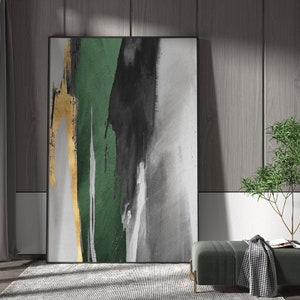 Large Acrylic Abstract Painting Original Green And Gold Canvas Art Gold Leaf Artwork Extra Large Modern Abstract Paintings For Living Room