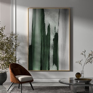 Large Green Abstract Painting Green And Grey Abstract Canvas Art Acrylic Minimalist Abstract Painting Oversized Modern Abstract Painting