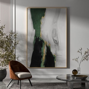 Large Original Abstract Painting Grey Green Gold Leaf Painting Minimalist Abstract Painting Extra Large Wall Canvas Painting For Living Room