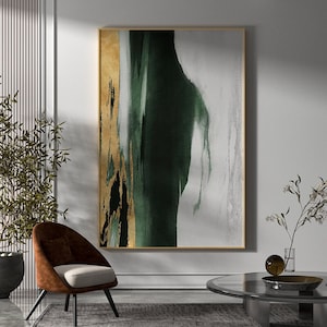 Original Acrylic Abstract Painting Green Gold White Neutral Abstract Canvas Art Gold Leaf Abstract Painting Extra Large Abstract Painting