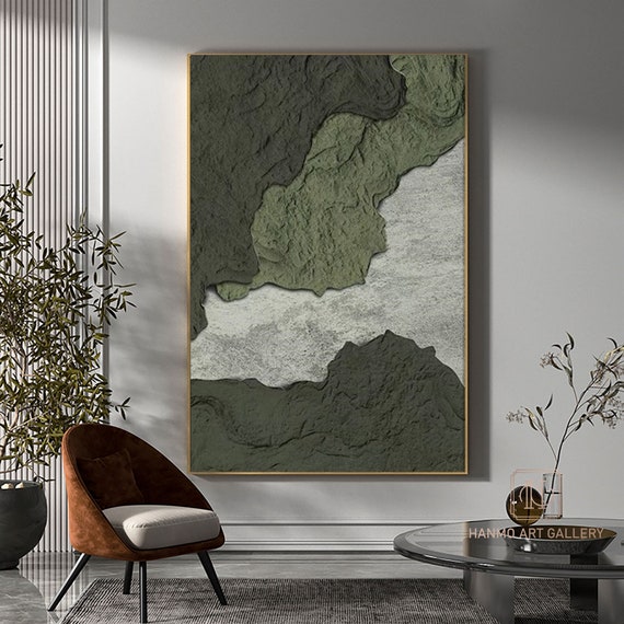 Large Green 3D Abstract Art On Canvas Plaster Wall Art Textured