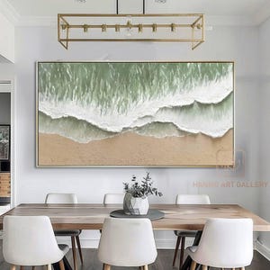 Large Green Coastal Wall Art Framed Green Beach Painting Abstract Ocean Wall Art Sea Texture Painting Ocean Waves 3D Texture Canvas Art