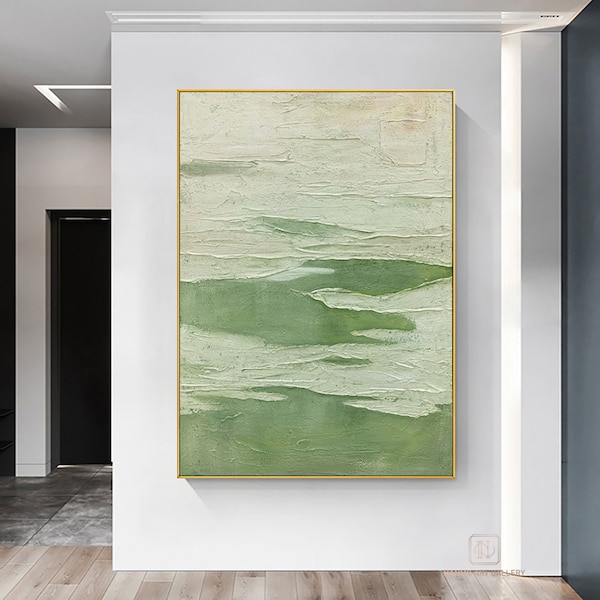 Large Original Abstract Painting Green Paintings On Canvas Extra Large Canvas Wall Art white Abstract Canvas Wall Art Oversized Art Kitchen